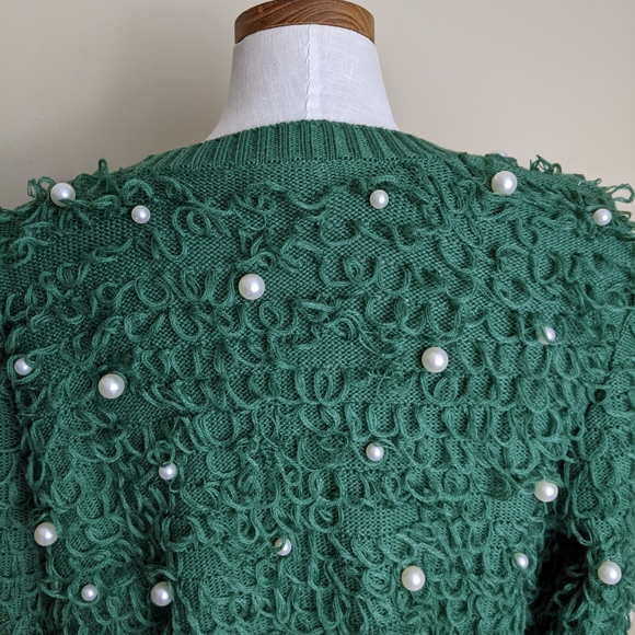 Emerald green textured chunky sweater cardigan - Picture 6 of 8